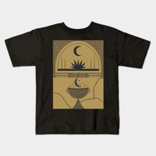 Pastel Spiritual Moon and Lotus Graphic Kids T-Shirt